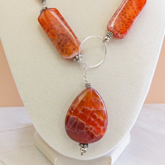 Sterling Dragon-Vein Agate Statement Necklace – 20" - Picture 2 of 7